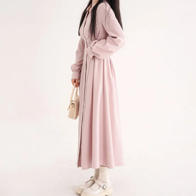 Korean Style A Line Shirt Dress - Koreaanse stijl dames shirtjurk met V-hals,