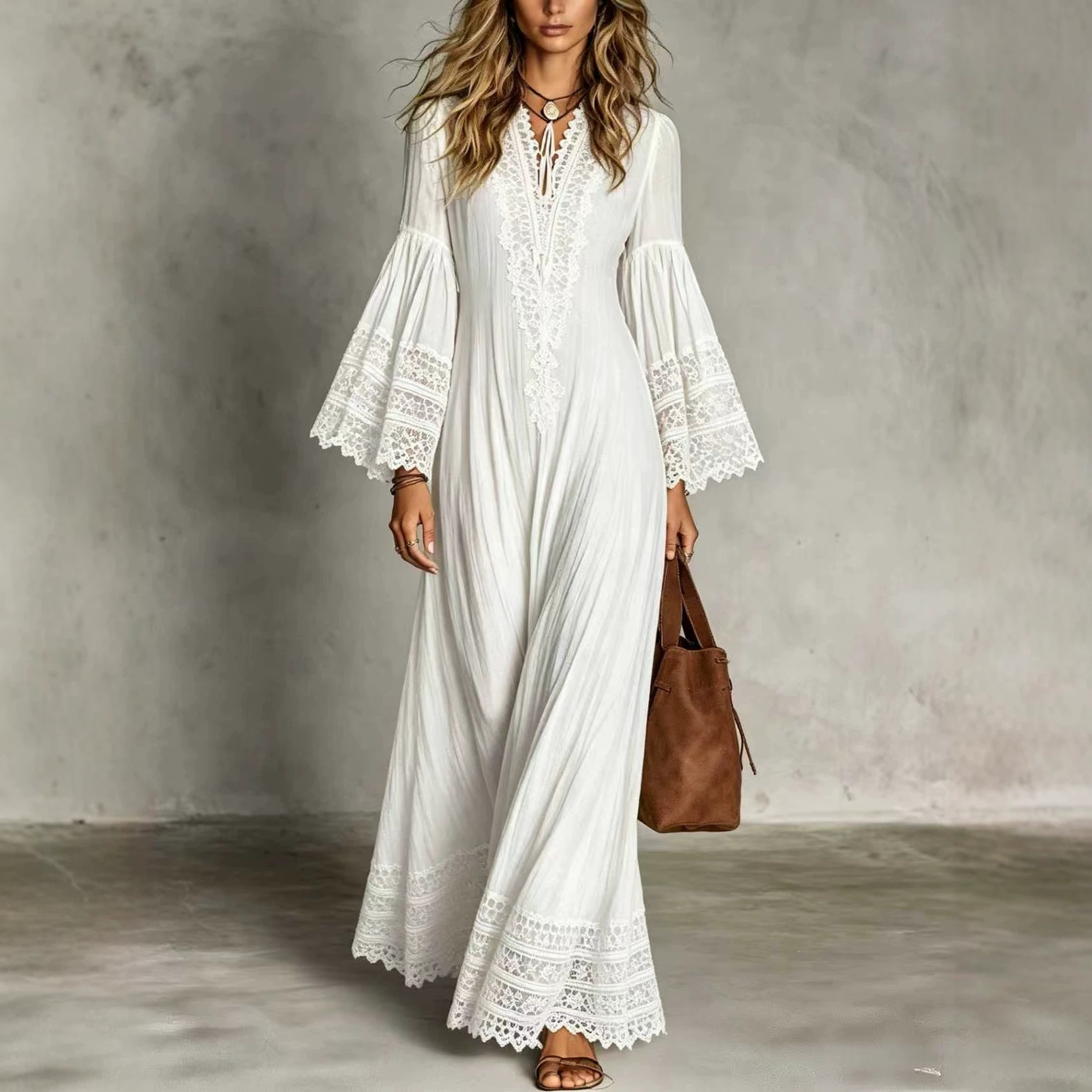 Boho Summer Beach Maxi Dress - Elegante kanten maxi-jurk voor dames, boho-stijl,