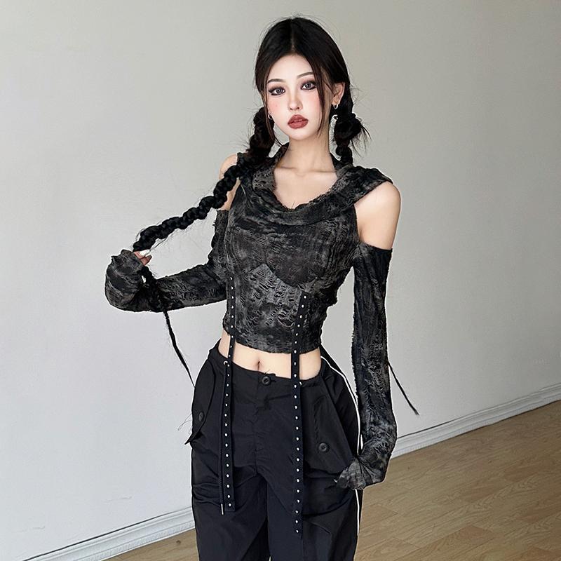 Blouses - Off-shoulder hoodie met lange mouwen, T-shirt