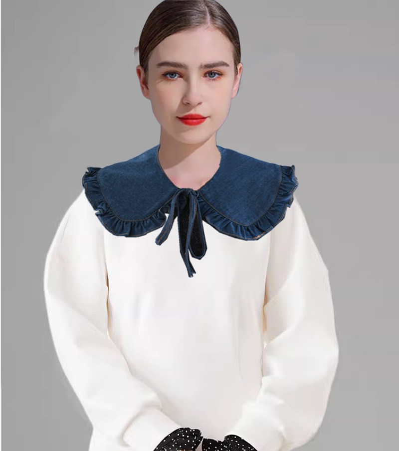 Blouses - Zoete blauwe denim ruches, losse kraag