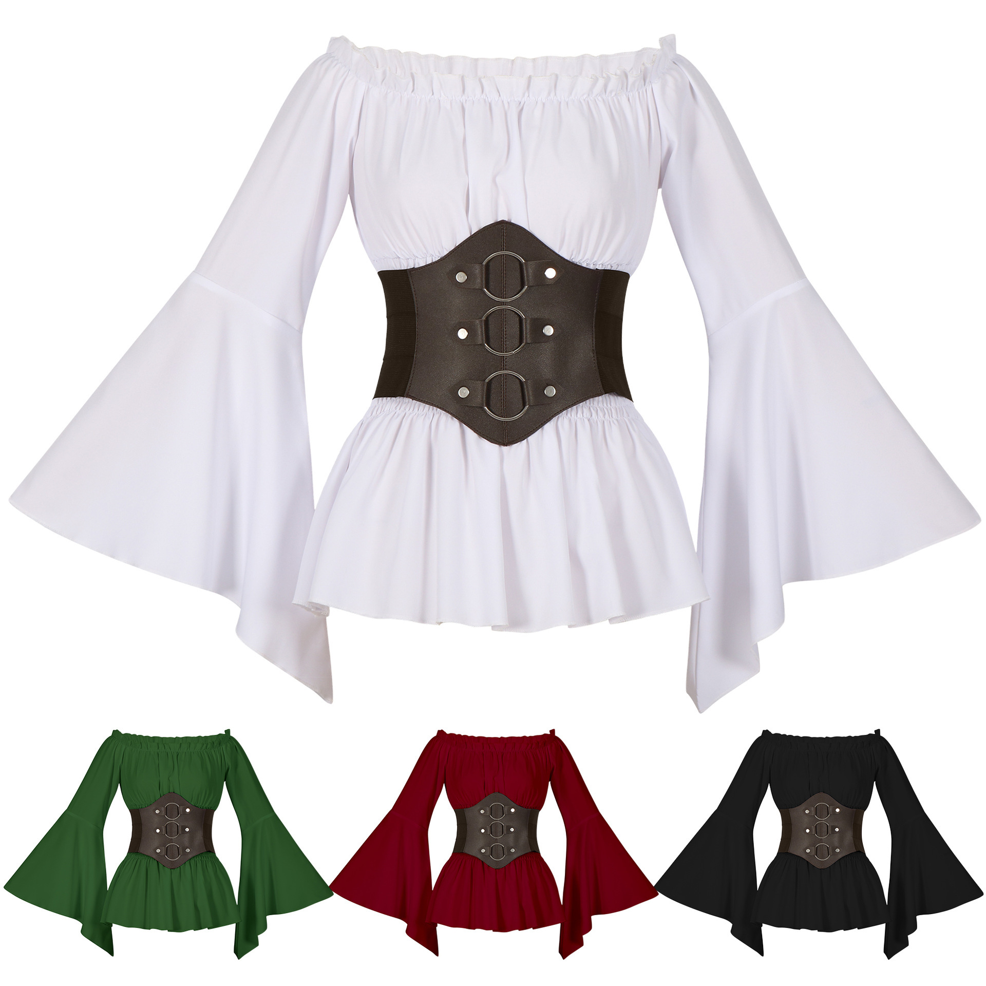 Blouses - Middeleeuws Victoriaans piratenhemd met blote schouders,