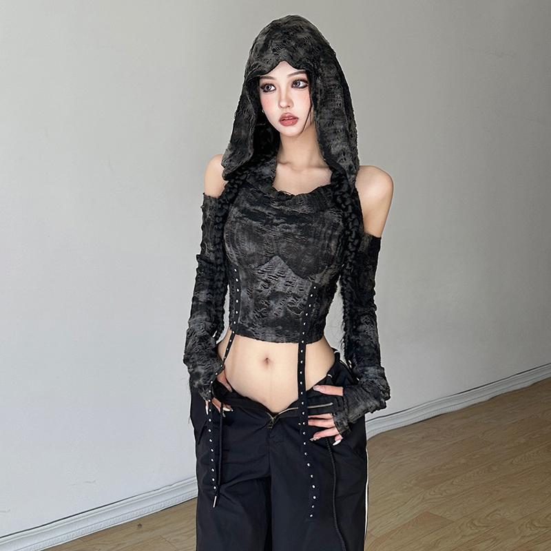 Off-shoulder hoodie met lange  - Blouses recensie en prijs