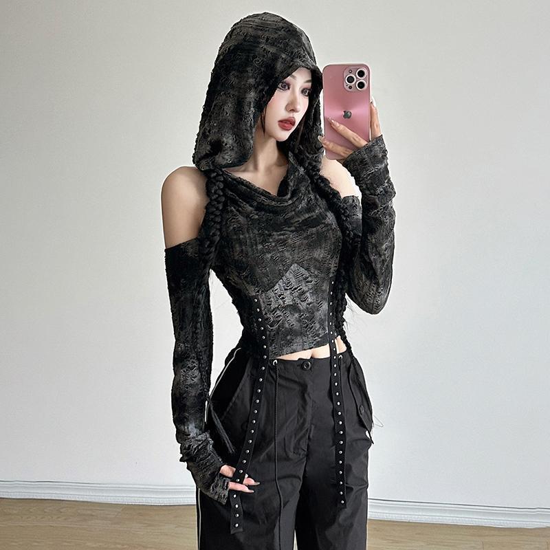 Off-shoulder hoodie met lange  - Blouses recensie en prijs